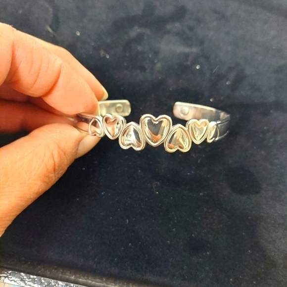 Silver-tone Hearts Magnetic Therapy Cuff Bracelet - Picture 1 of 7